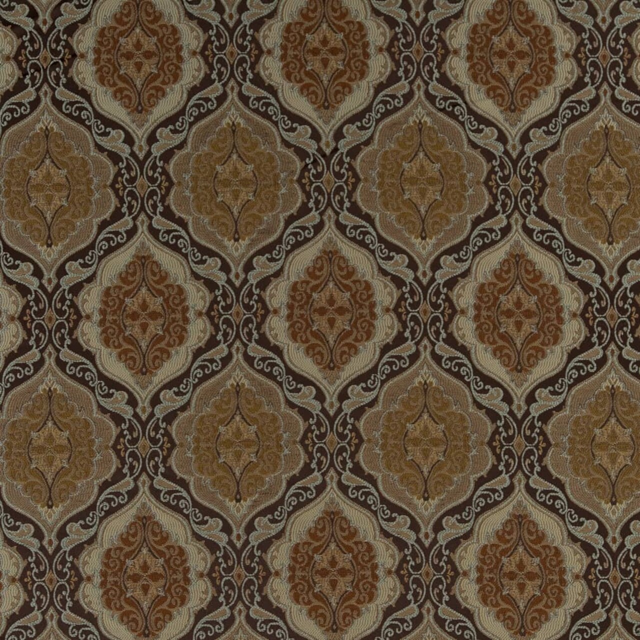 Walnut Antoinette - Brown Damask Upholstery Fabric 54 Inches"